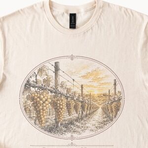 Golden Hour Vineyard Graphic Tee Vintage Style Engraving Style